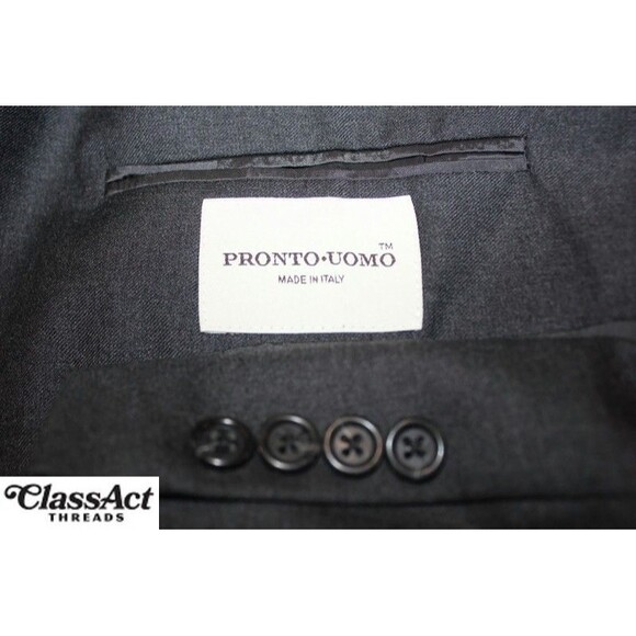 Pronto Uomo Super 100's Italy Gray 2 Piece Suit 3 Btn 42R Pleated Fronts 34" W - Picture 12 of 12